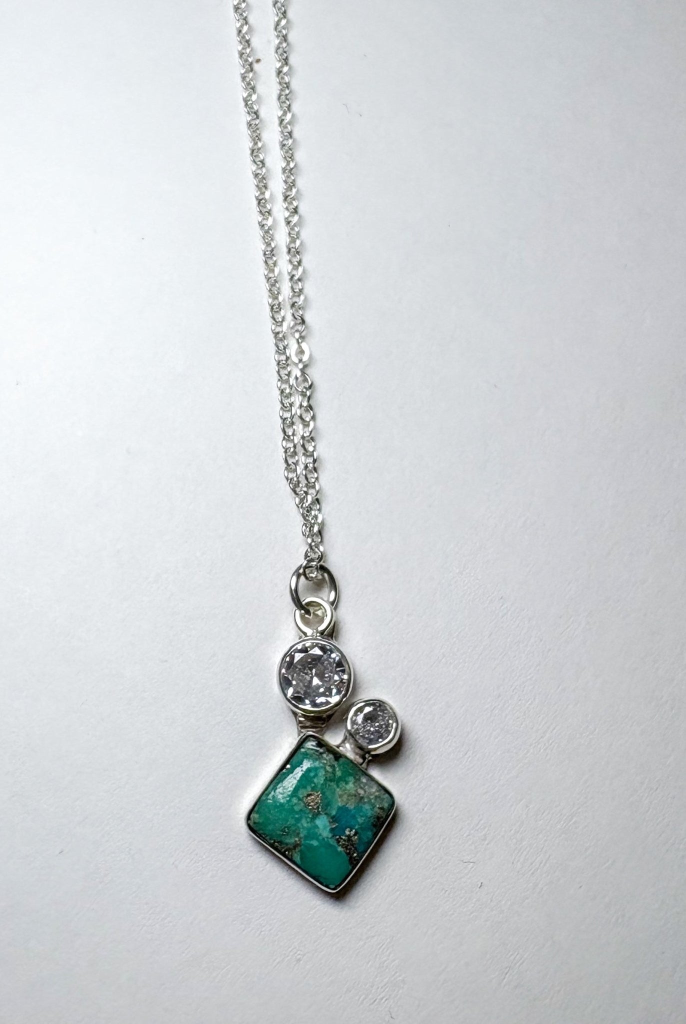 Diamond CZ & Turquoise Sterling Necklace - Deadwood South Boutique & Company LLC