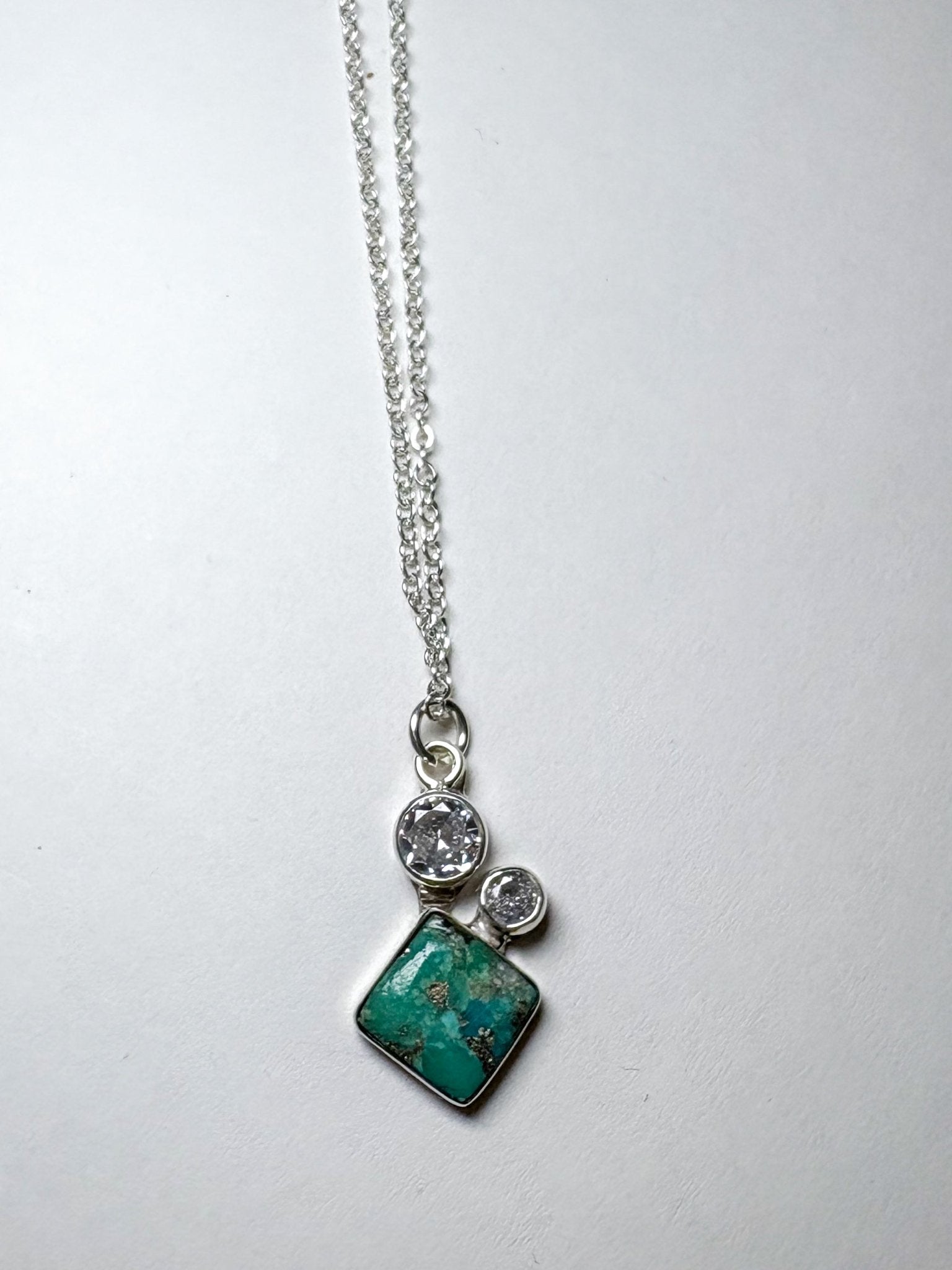 Diamond CZ & Turquoise Sterling Necklace - Deadwood South Boutique & Company LLC