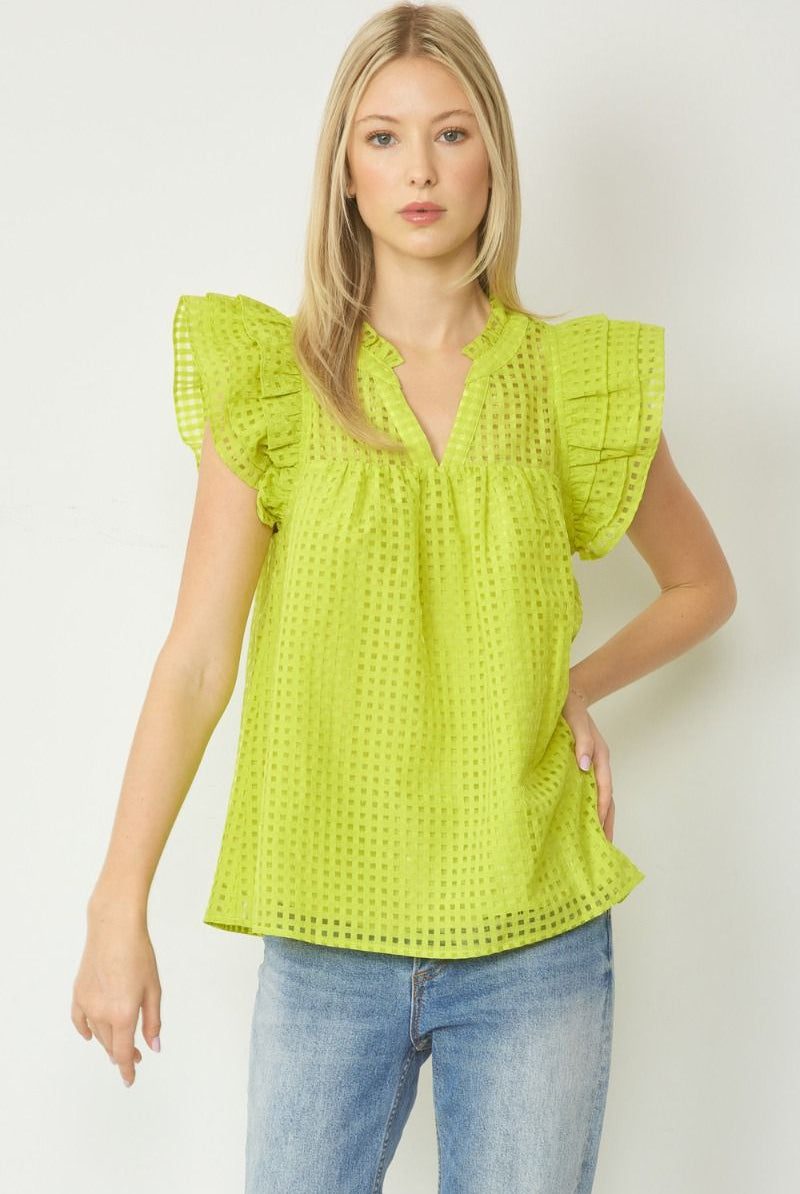 Crystal Ruffle Sleeve Top-Tops & Tees-Deadwood South Boutique & Company LLC-Deadwood South Boutique, Women's Fashion Boutique in Henderson, TX