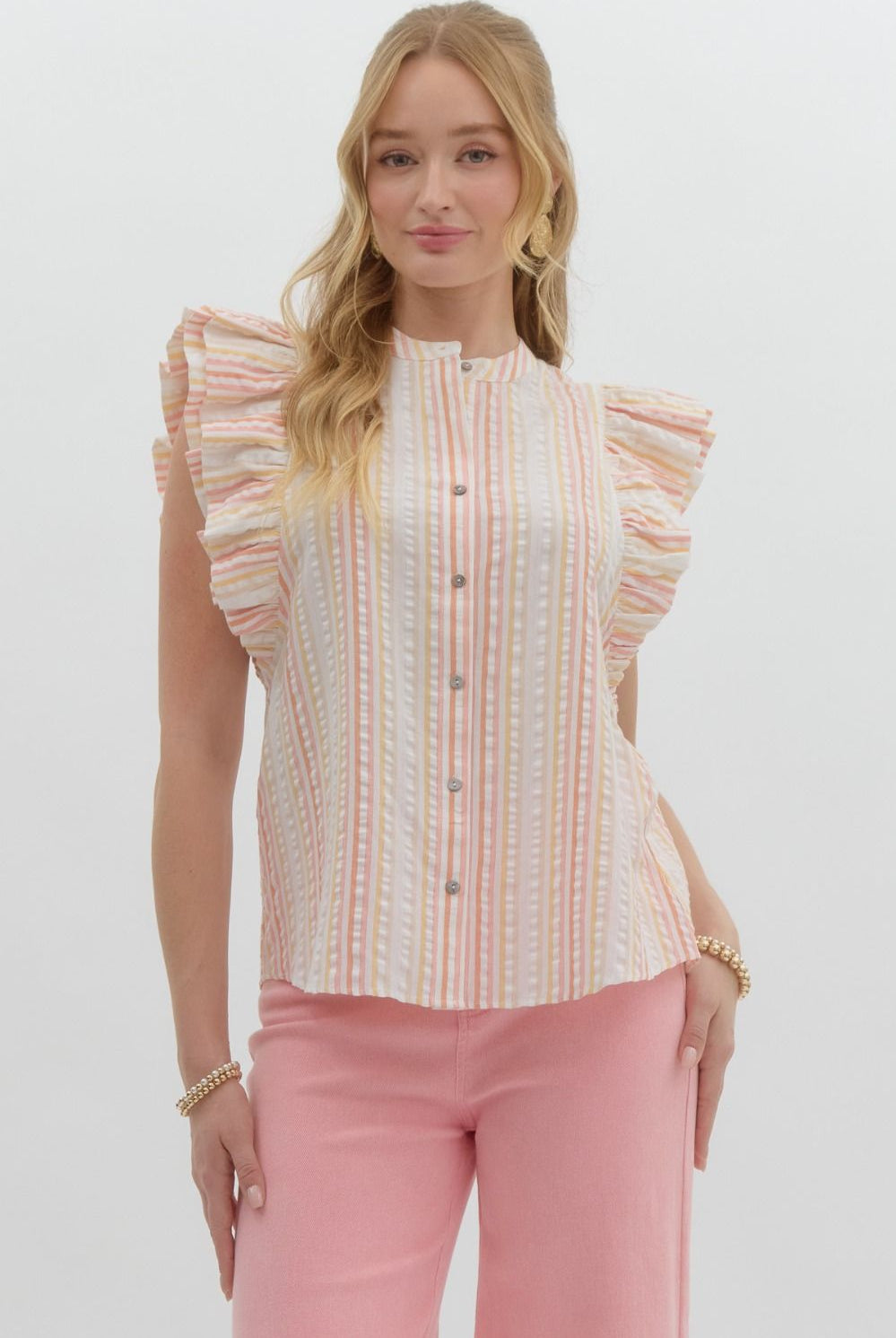 Roxie Stripped Ruffle Sleeve Top-Tops & Tees-Deadwood South Boutique & Company LLC-Deadwood South Boutique, Women's Fashion Boutique in Henderson, TX