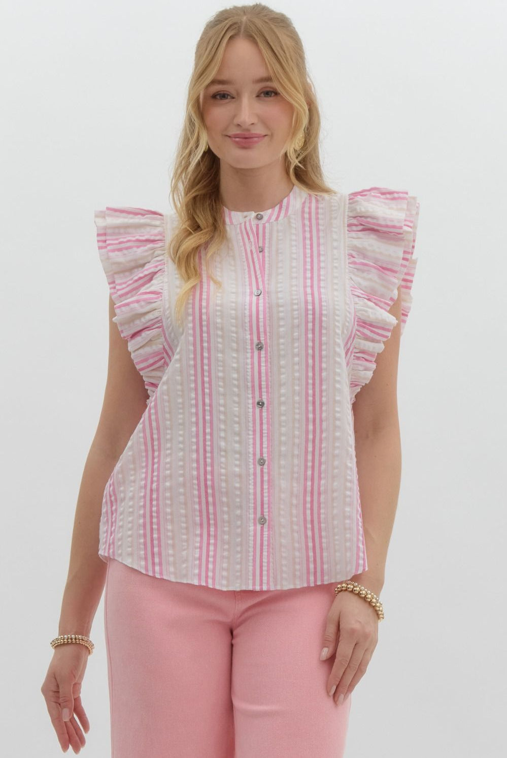 Roxie Stripped Ruffle Sleeve Top-Tops & Tees-Deadwood South Boutique & Company LLC-Deadwood South Boutique, Women's Fashion Boutique in Henderson, TX