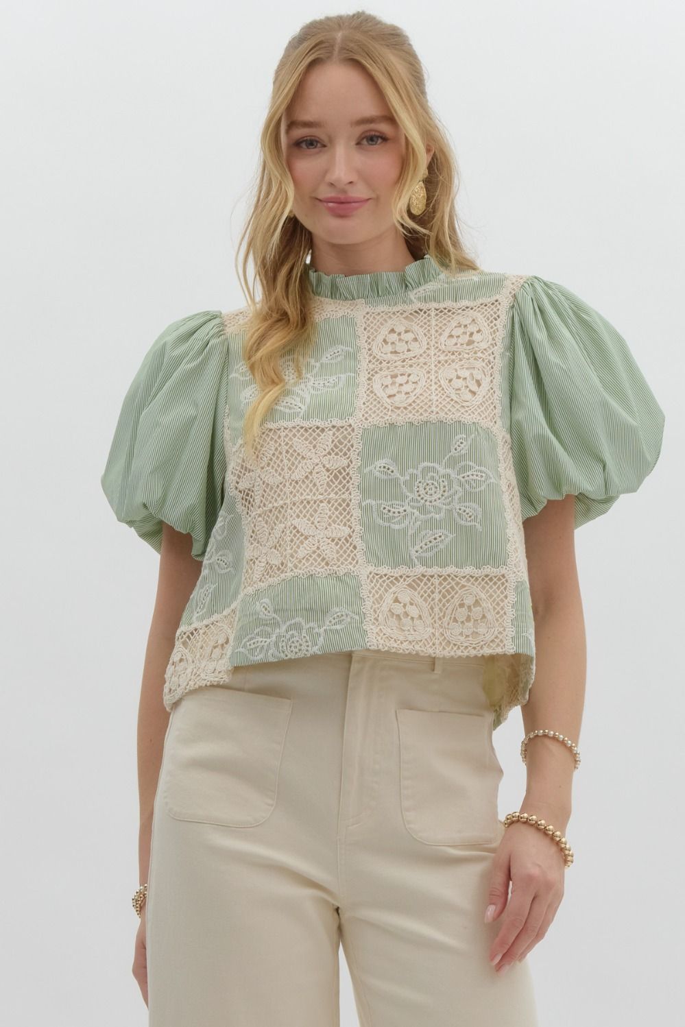 Houston Bubble Sleeve Top-Tops & Tees-Deadwood South Boutique & Company LLC-Deadwood South Boutique, Women's Fashion Boutique in Henderson, TX