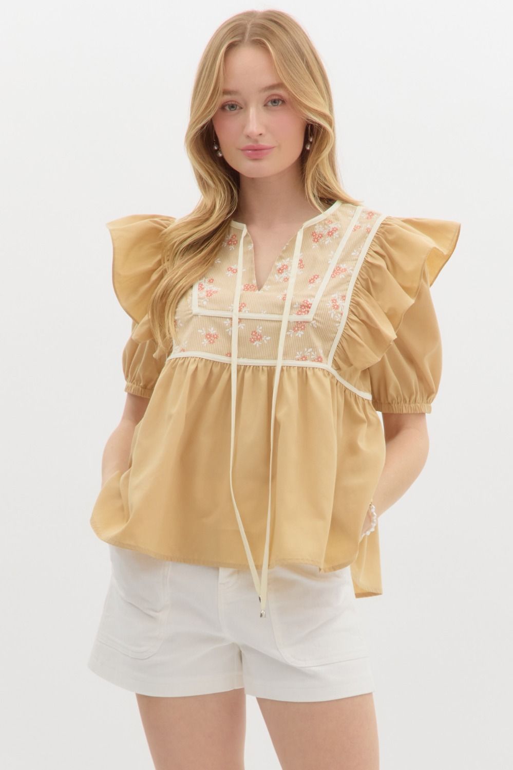 Aubrey Ruffle Sleeve Top-Tops & Tees-Deadwood South Boutique & Company LLC-Deadwood South Boutique, Women's Fashion Boutique in Henderson, TX