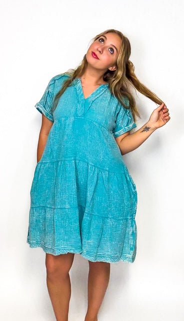 EZ Washed Double Gauze Raw Edge V - Neck Dress - Deadwood South Boutique & Company LLC