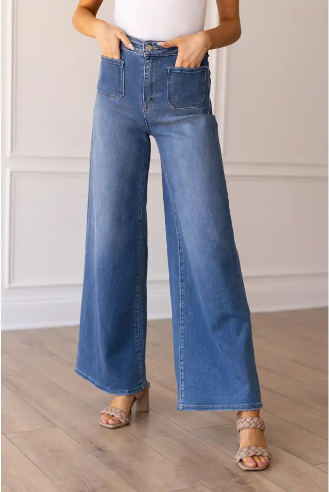 The Matilda Medium Wash Wide Leg-Jeans-Deadwood South Boutique & Company LLC-Deadwood South Boutique, Women's Fashion Boutique in Henderson, TX