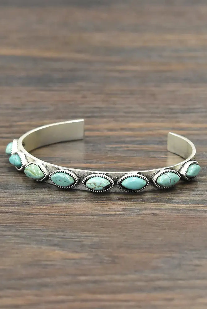 Sideway Oval Turquoise Fashion Cuff Bracelet-Jewelry-Deadwood South Boutique & Company LLC-Deadwood South Boutique, Women's Fashion Boutique in Henderson, TX