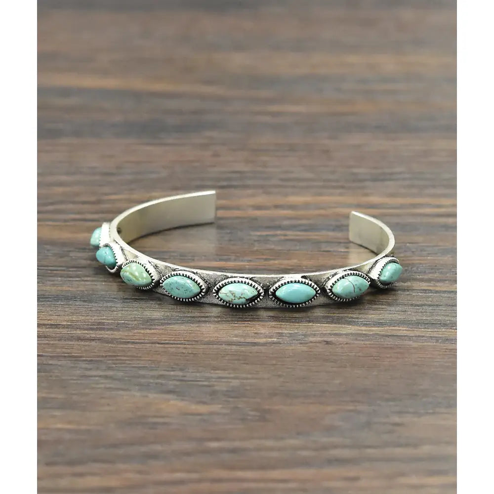 Sideway Oval Turquoise Fashion Cuff Bracelet-Jewelry-Deadwood South Boutique & Company LLC-Deadwood South Boutique, Women's Fashion Boutique in Henderson, TX