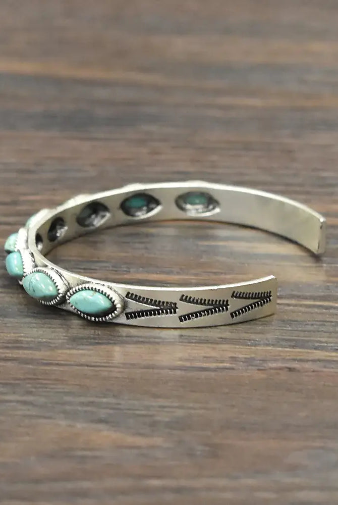 Sideway Oval Turquoise Fashion Cuff Bracelet-Jewelry-Deadwood South Boutique & Company LLC-Deadwood South Boutique, Women's Fashion Boutique in Henderson, TX