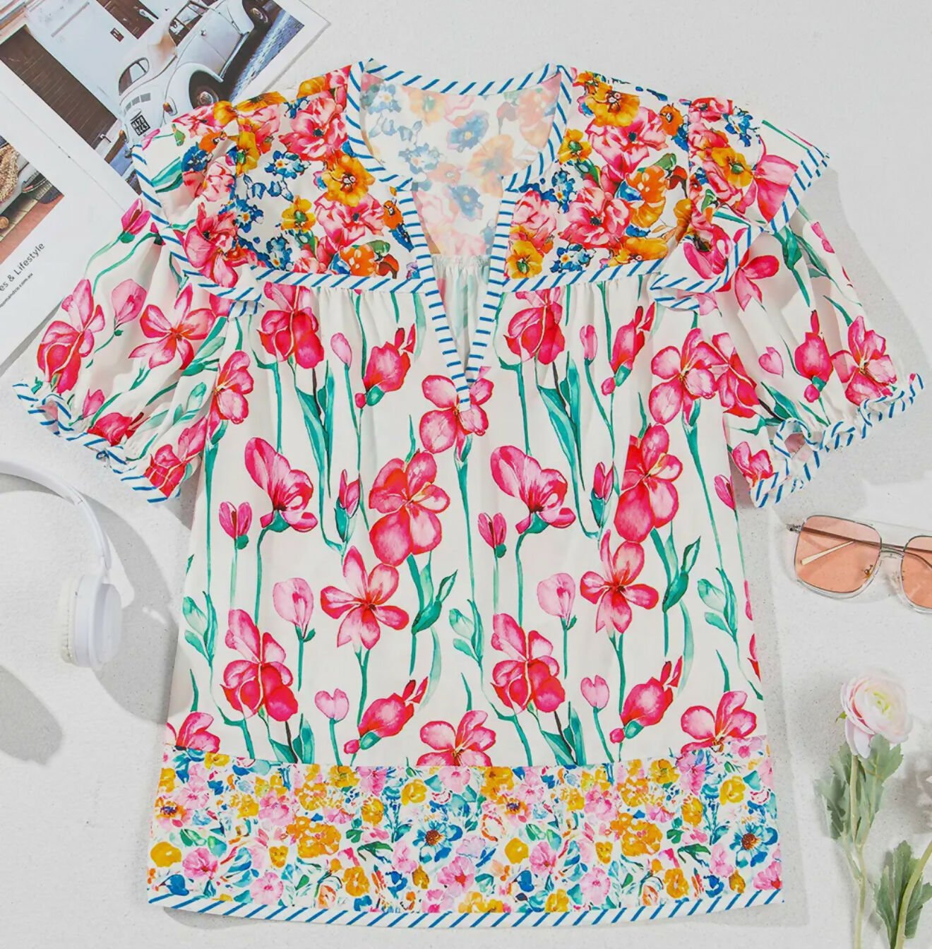 Flower Garden Floral Top - Deadwood South Boutique & Company LLC