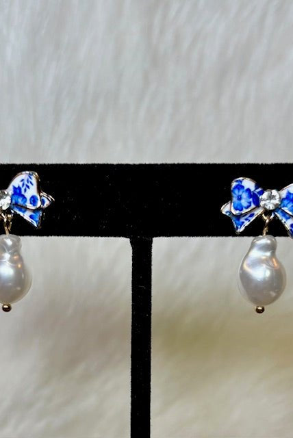 Grace Bow Earrings with Fashion Pearl Earrings - Deadwood South Boutique & Company LLC