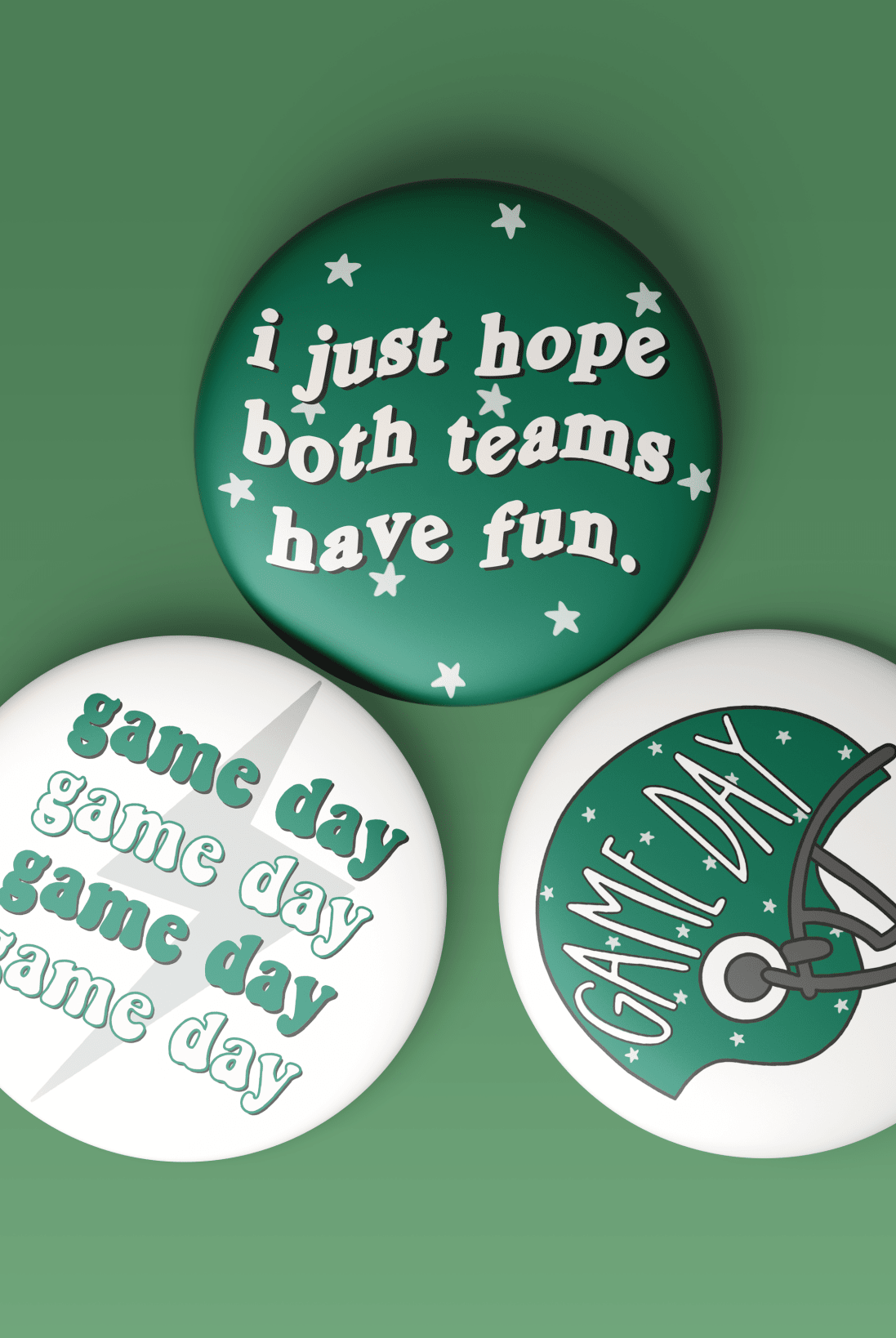 Green Game Day Tailgate Buttons | Game Day Pins - Deadwood South Boutique & Company LLC