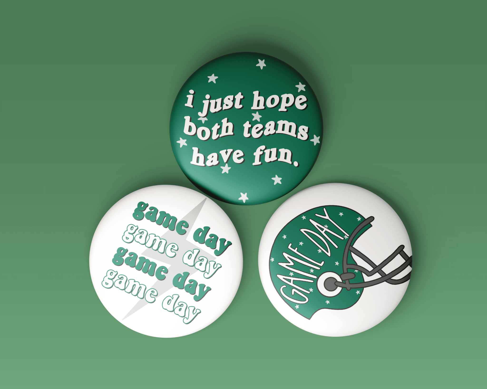 Green Game Day Tailgate Buttons | Game Day Pins - Deadwood South Boutique & Company LLC