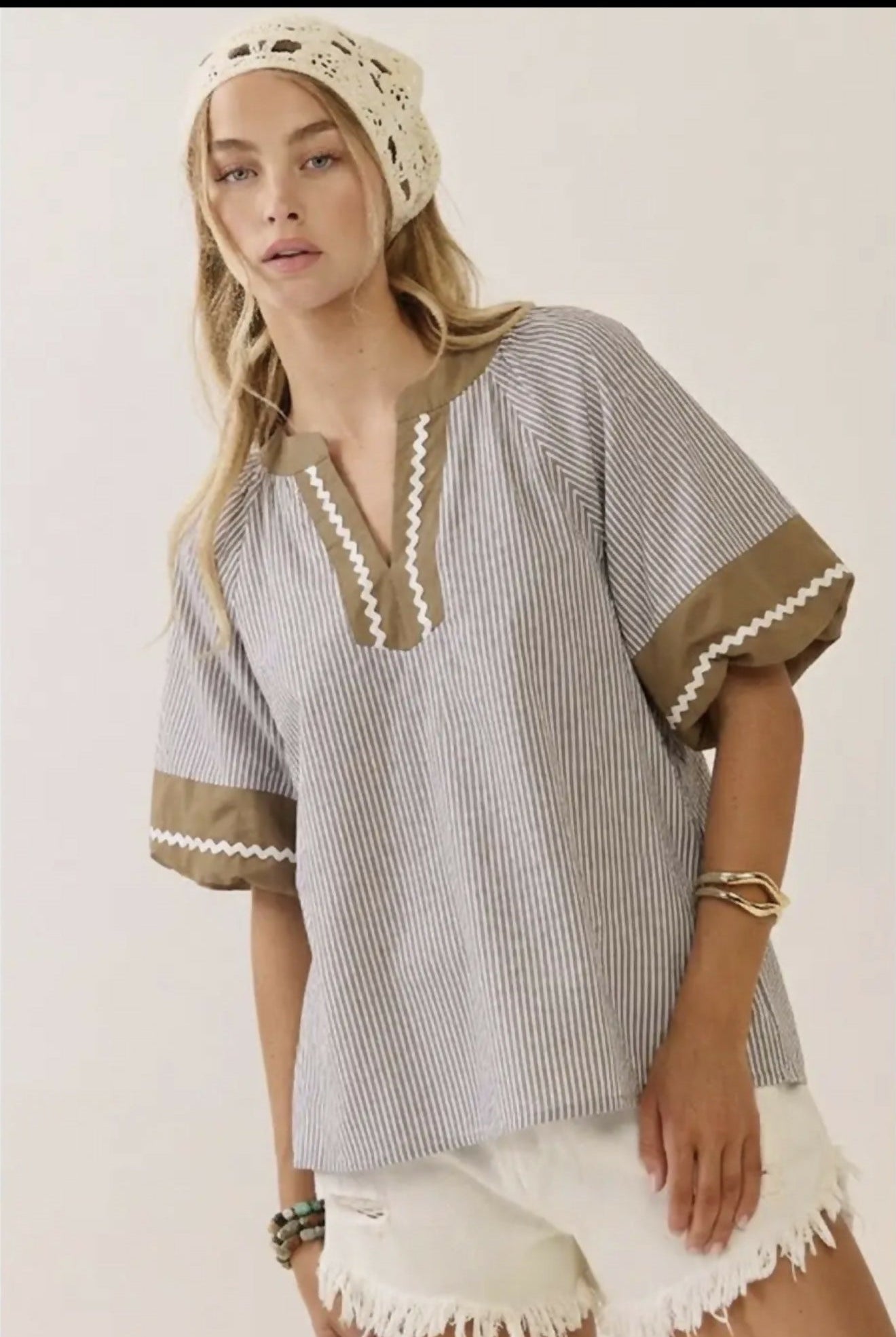 Heather Striped Blouse - Deadwood South Boutique & Company LLC