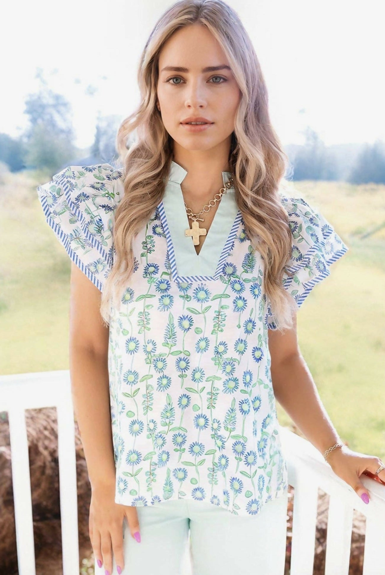 Heavenly Floral V-Neck Blouse - Deadwood South Boutique & Company LLC