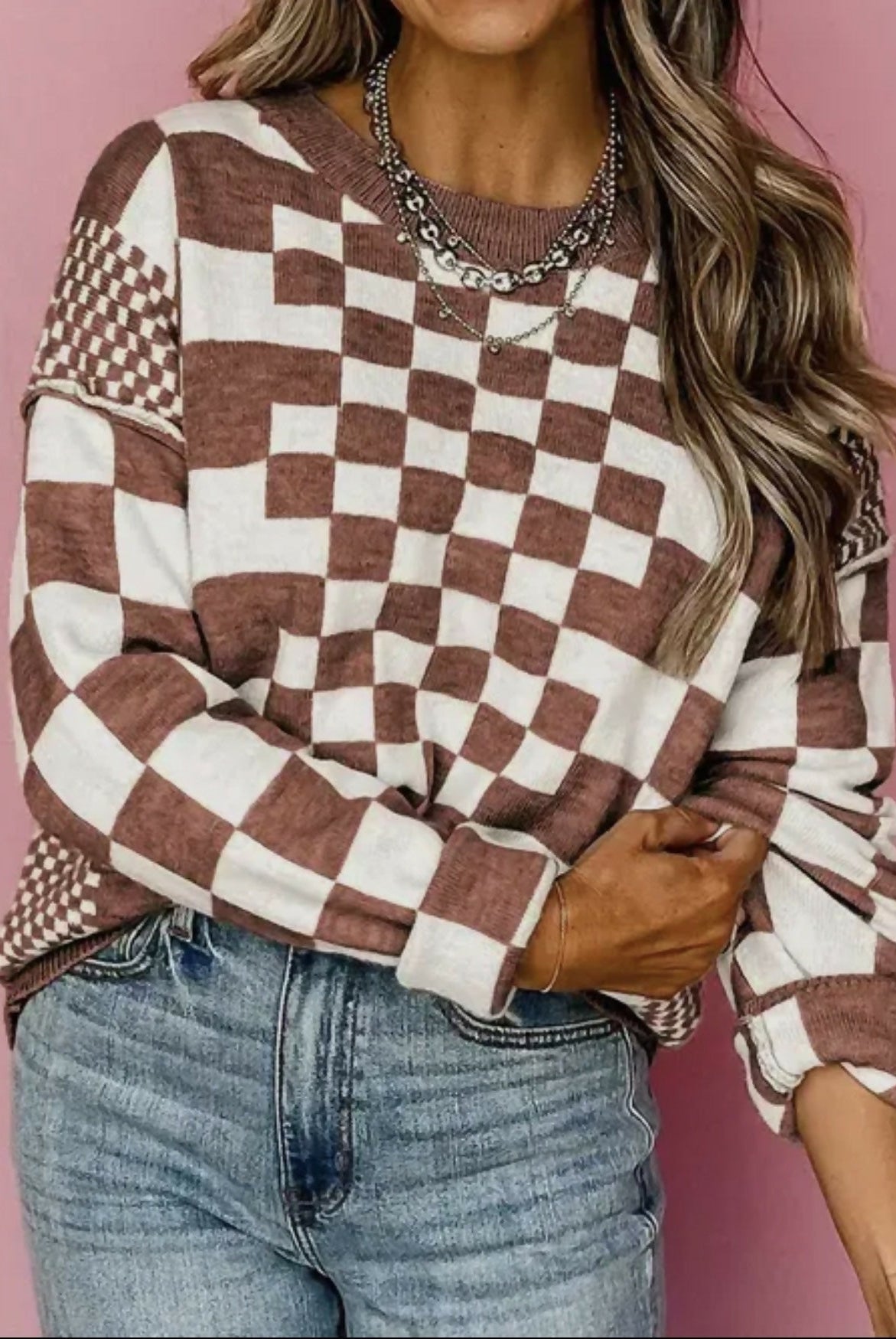 Hydie Checkered Loose Fit Sweater - Deadwood South Boutique & Company LLC