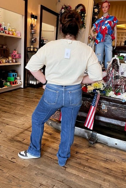 Judy Blue High Waist Front Seam Cuffed Straight Jean - Deadwood South Boutique & Company LLC