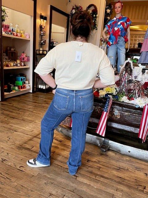 Judy Blue High Waist Front Seam Cuffed Straight Jean - Deadwood South Boutique & Company LLC