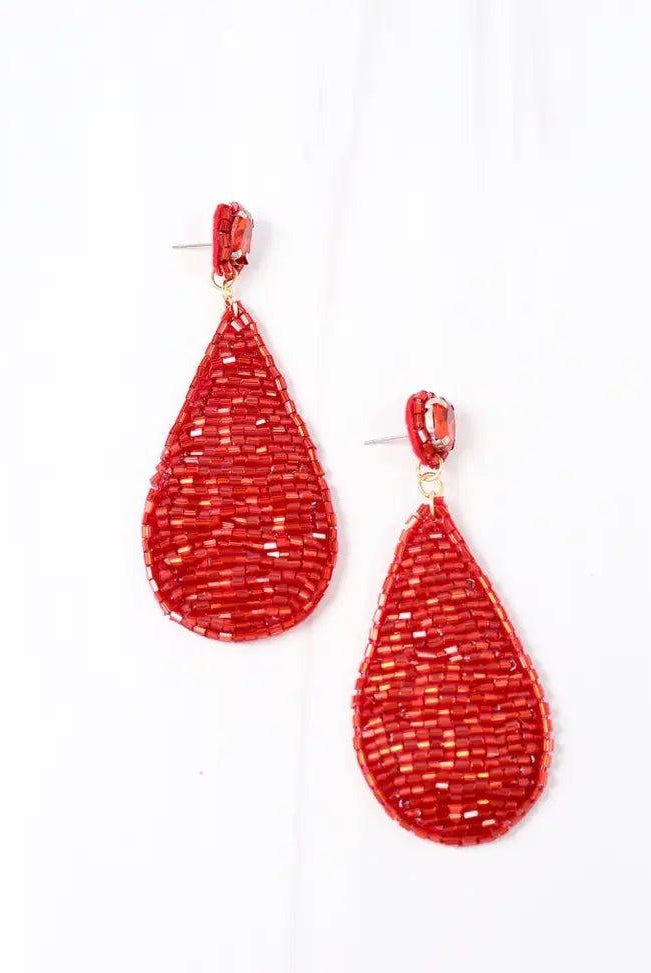 Kathleen Beaded Red Drop Earrings - Deadwood South Boutique & Company LLC