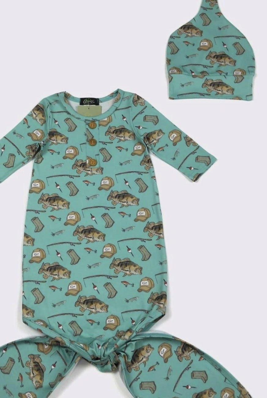 Knotted Baby Gowns w/cap - Deadwood South Boutique & Company LLC
