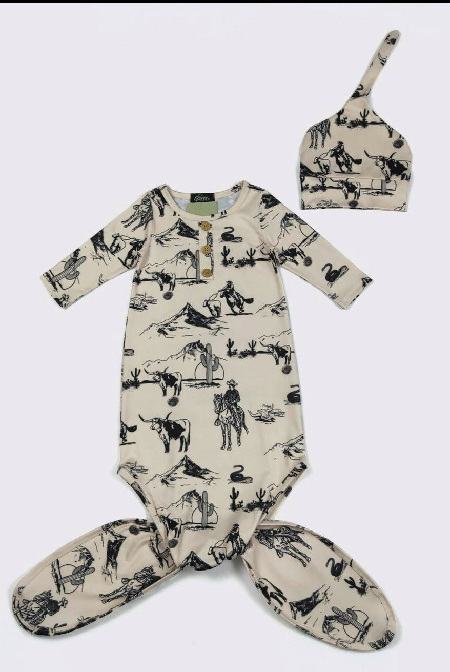 Knotted Baby Gowns w/cap - Deadwood South Boutique & Company LLC