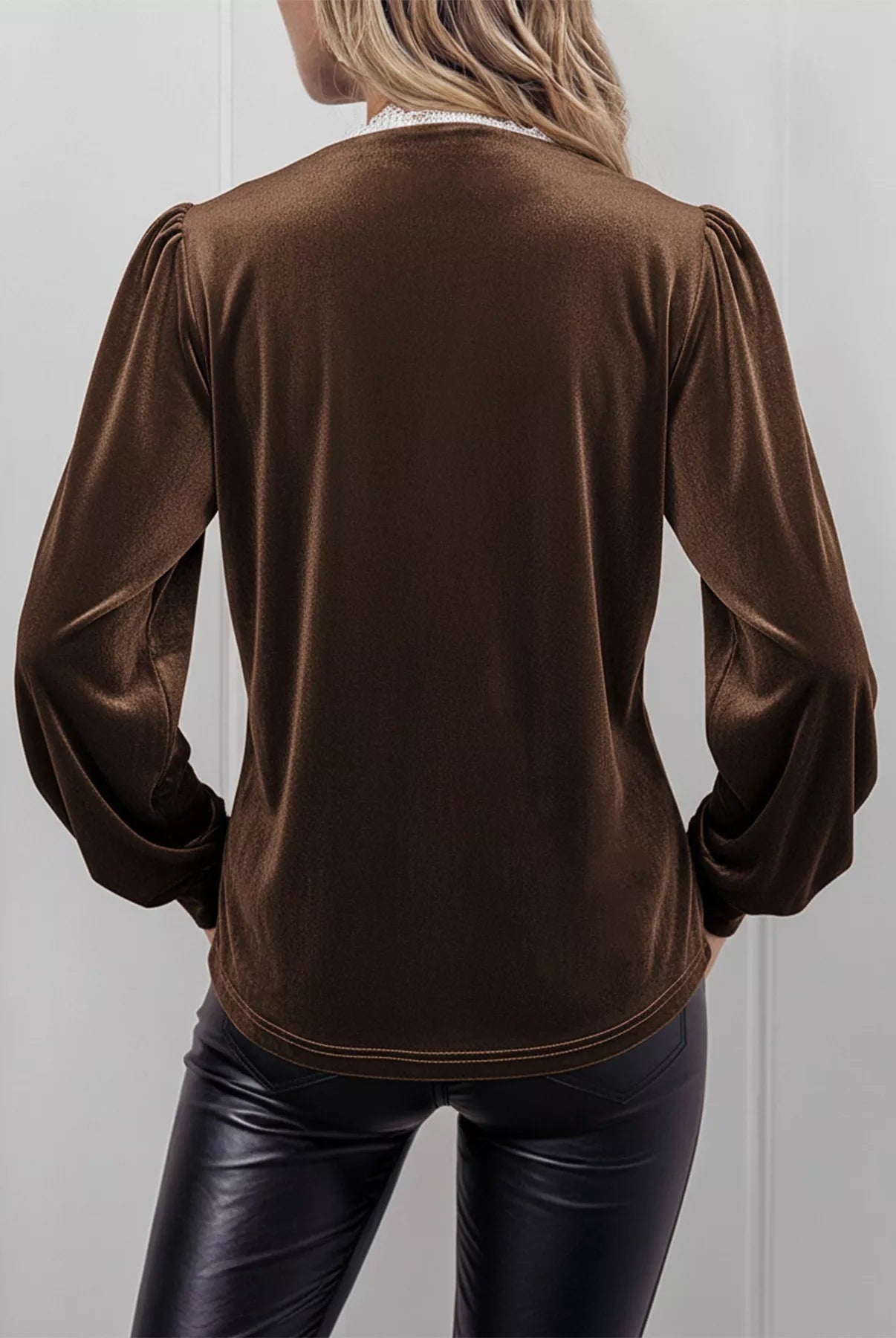 Lace Trim V - Neck Velvet Blouse - Deadwood South Boutique & Company LLC