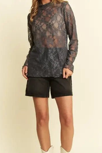 Landry Lace Mesh Longsleeve Top - Deadwood South Boutique & Company LLC