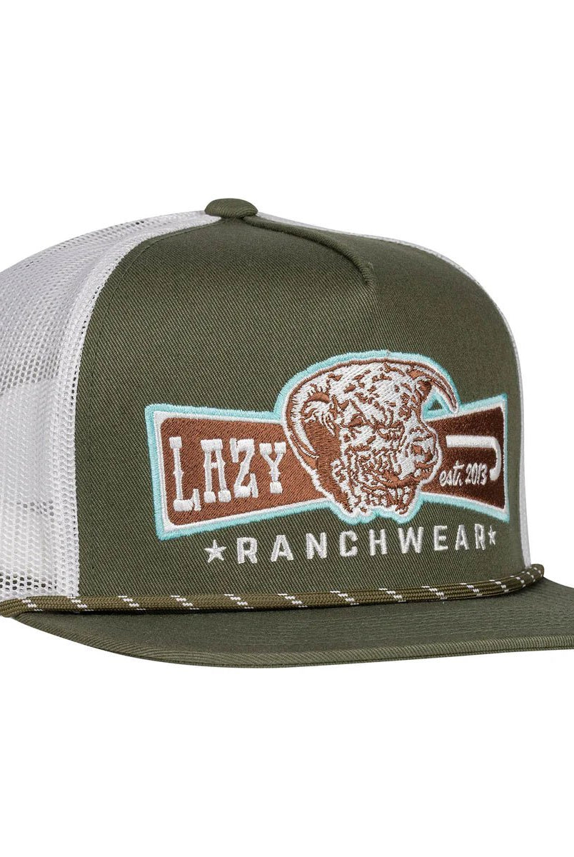 Lazy J Ranch Olive & White Diamond Banner Classic Rope Cap - Deadwood South Boutique & Company LLC