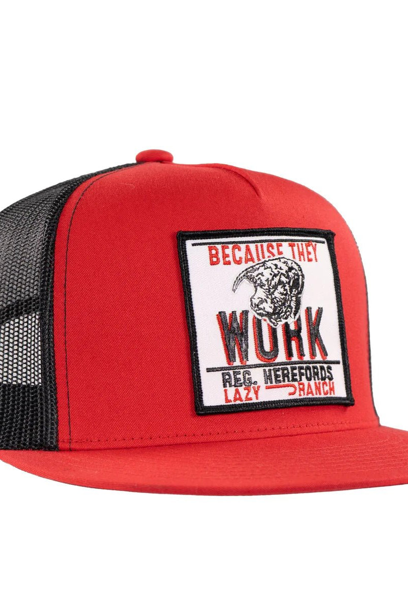 Lazy J Ranch Red & Black Because They Work Cap - Deadwood South Boutique & Company LLC