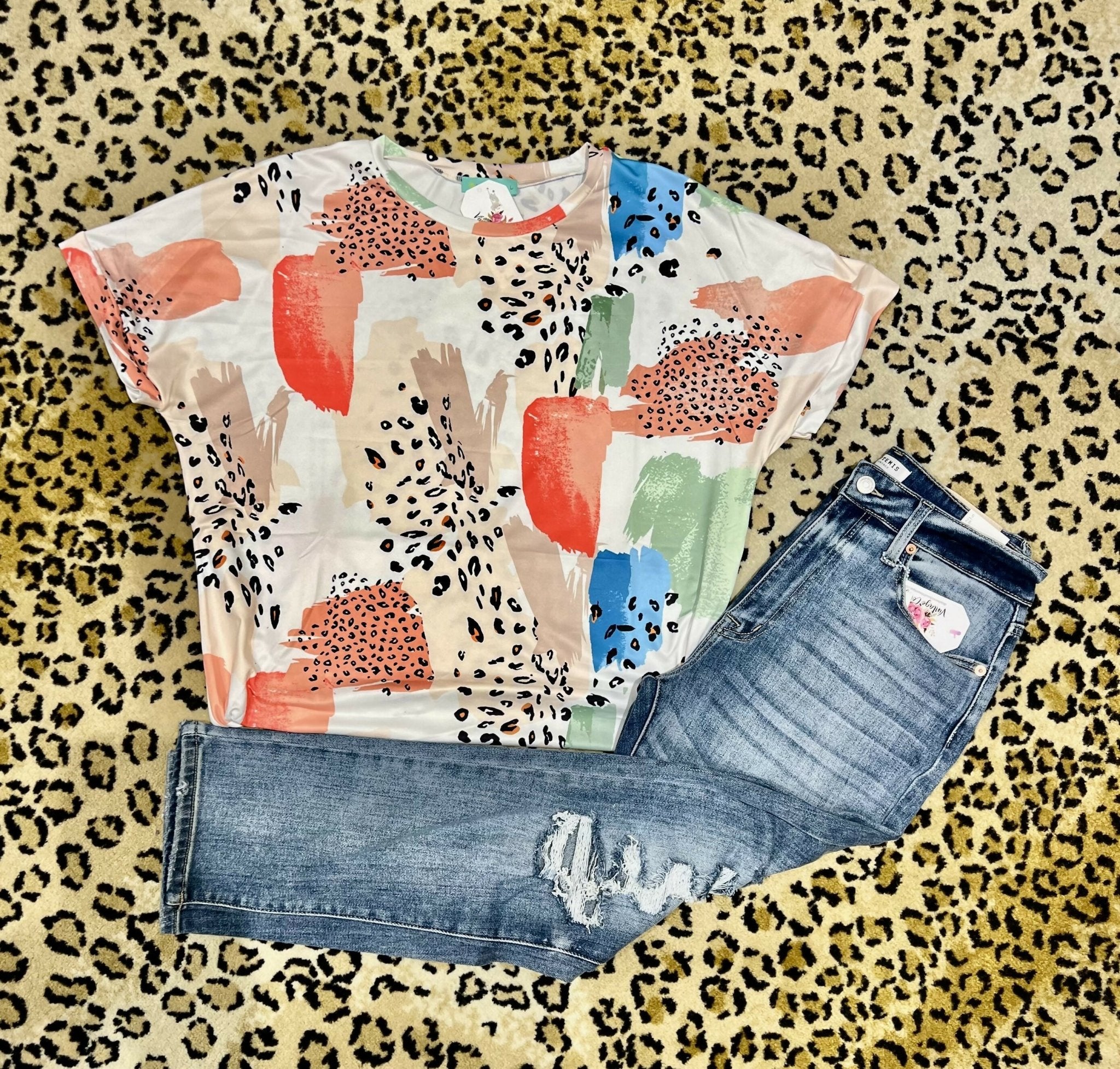 Leopard Splash Top - Deadwood South Boutique & Company LLC