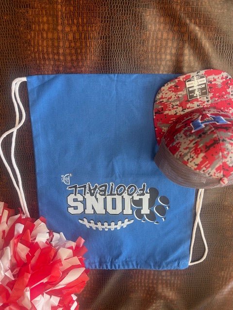 Lions Football Canvas Drawstring Backpack - Deadwood South Boutique & Company LLC