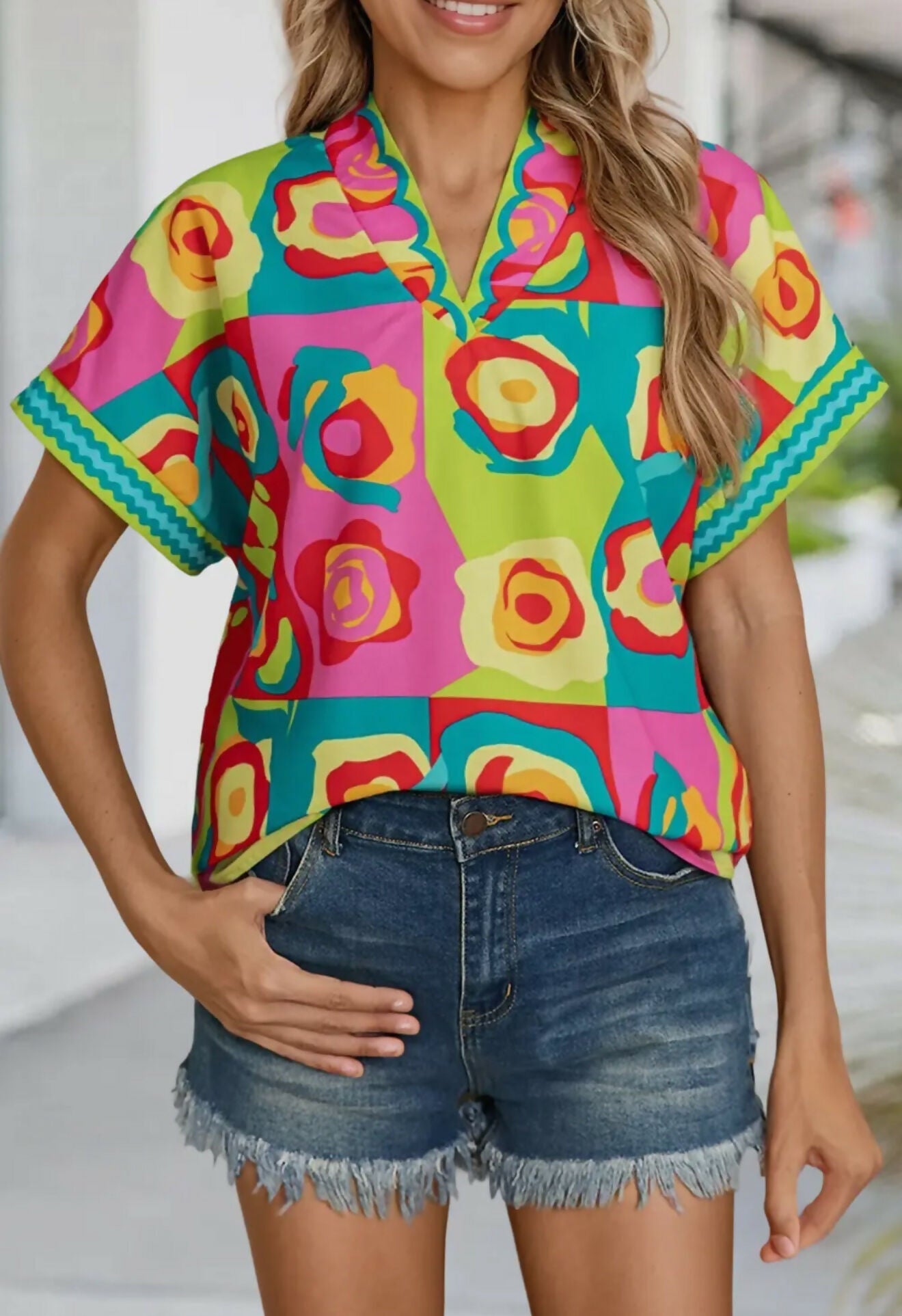 Liz Colorblock Abstract Blouse - Deadwood South Boutique & Company LLC