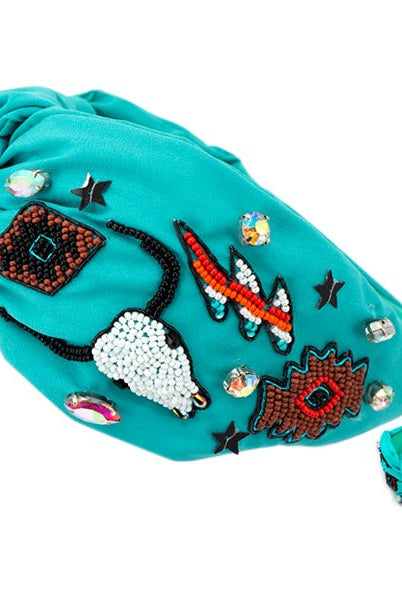 Longhorn Top Knotted Beaded Headband - Deadwood South Boutique & Company LLC