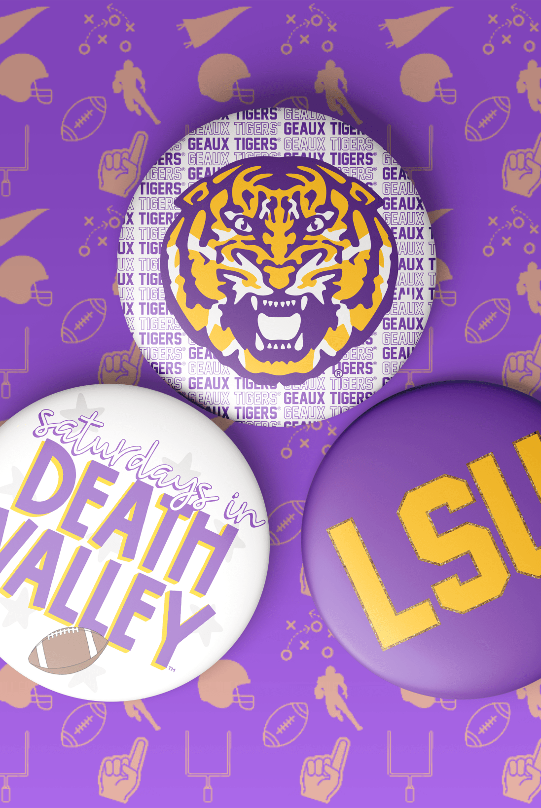 LSU Game Day Buttons | Louisiana State Tigers Game Day Pins - Deadwood South Boutique & Company LLC