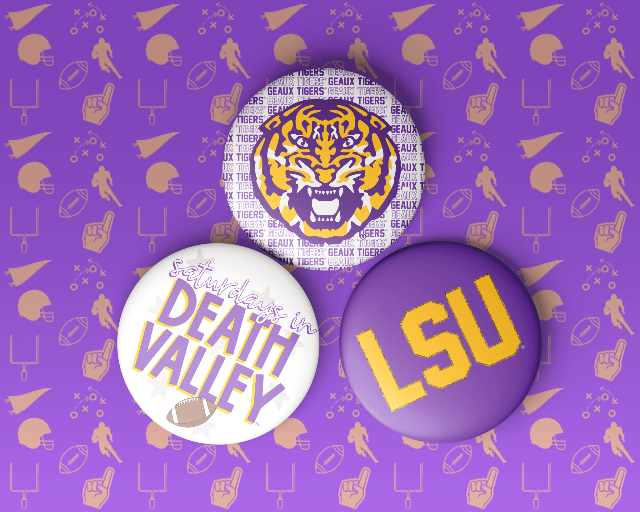 LSU Game Day Buttons | Louisiana State Tigers Game Day Pins - Deadwood South Boutique & Company LLC