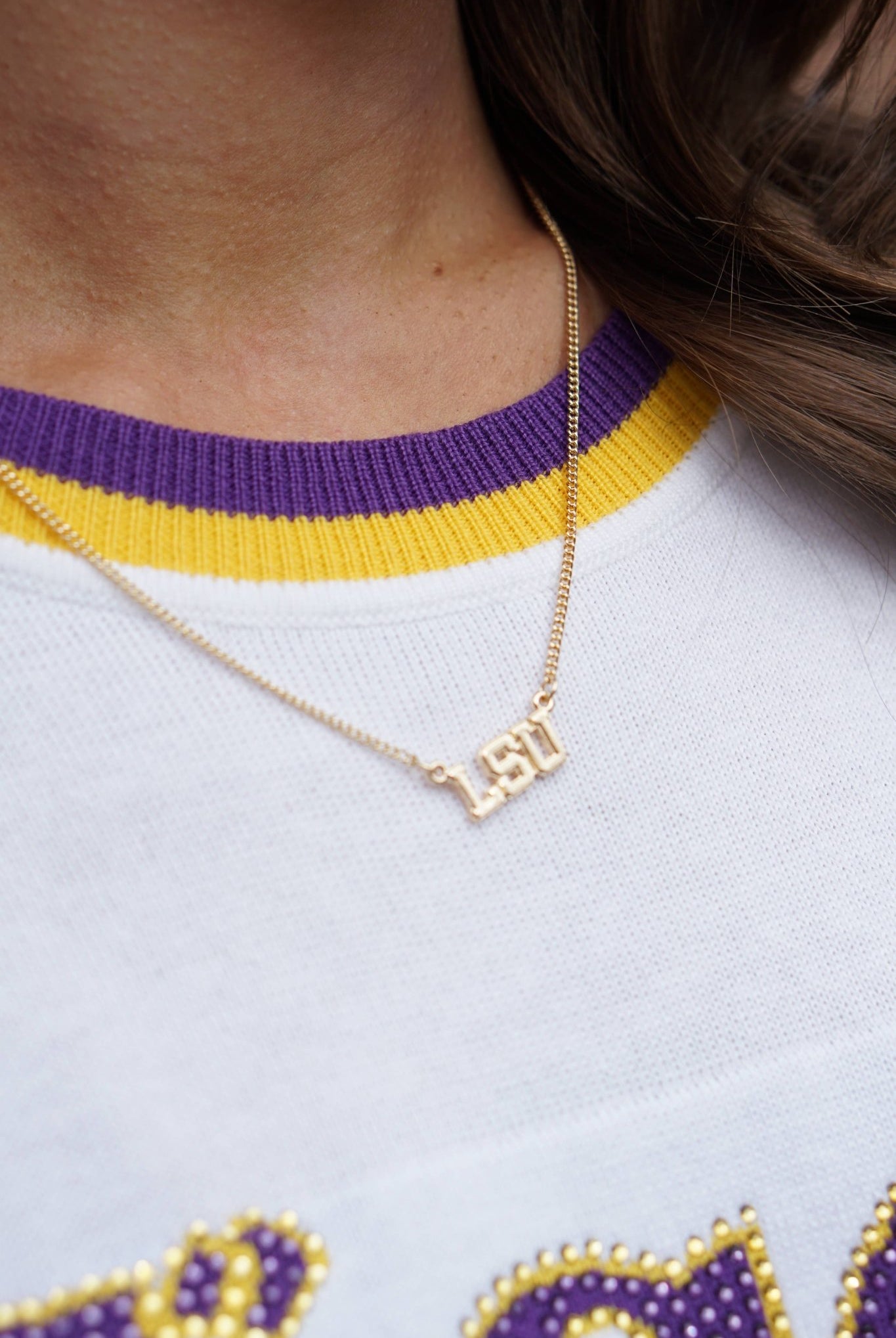 LSU Tigers Varsity Outline Necklace in Shiny Gold - Deadwood South Boutique & Company LLC