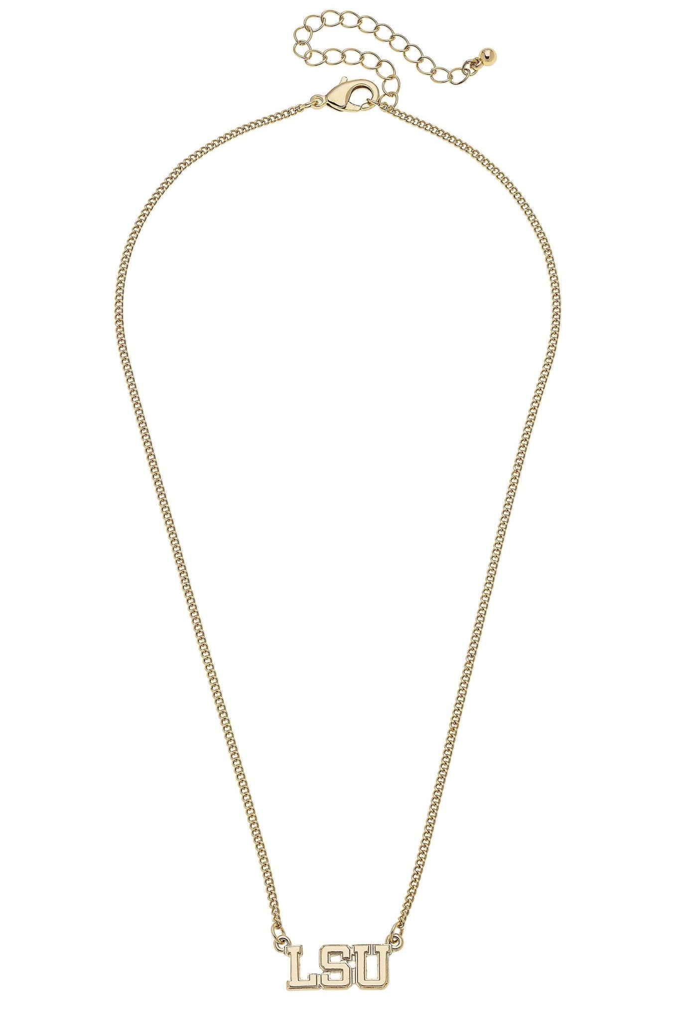 LSU Tigers Varsity Outline Necklace in Shiny Gold - Deadwood South Boutique & Company LLC