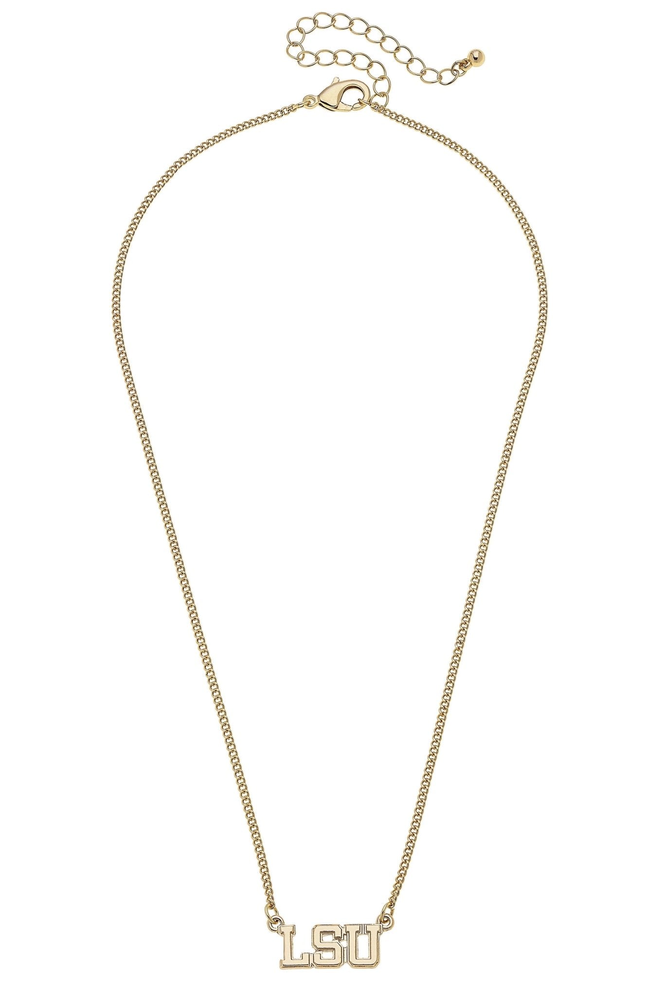 LSU Tigers Varsity Outline Necklace in Shiny Gold - Deadwood South Boutique & Company LLC