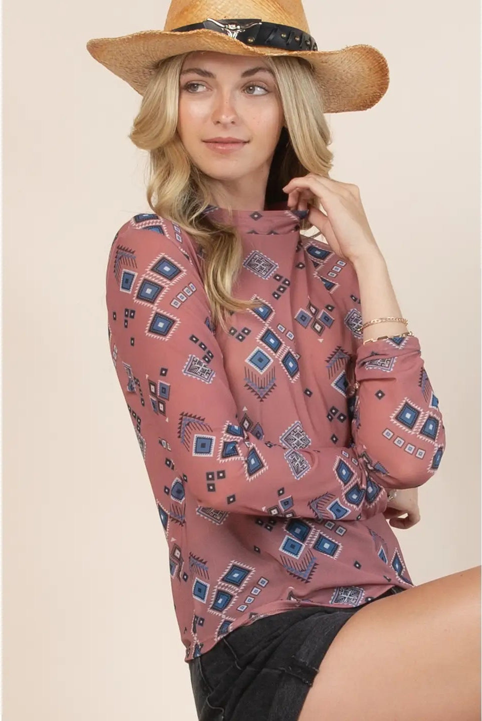 Lucy Western Tribal Mesh Long Sleeve Top - Deadwood South Boutique & Company LLC