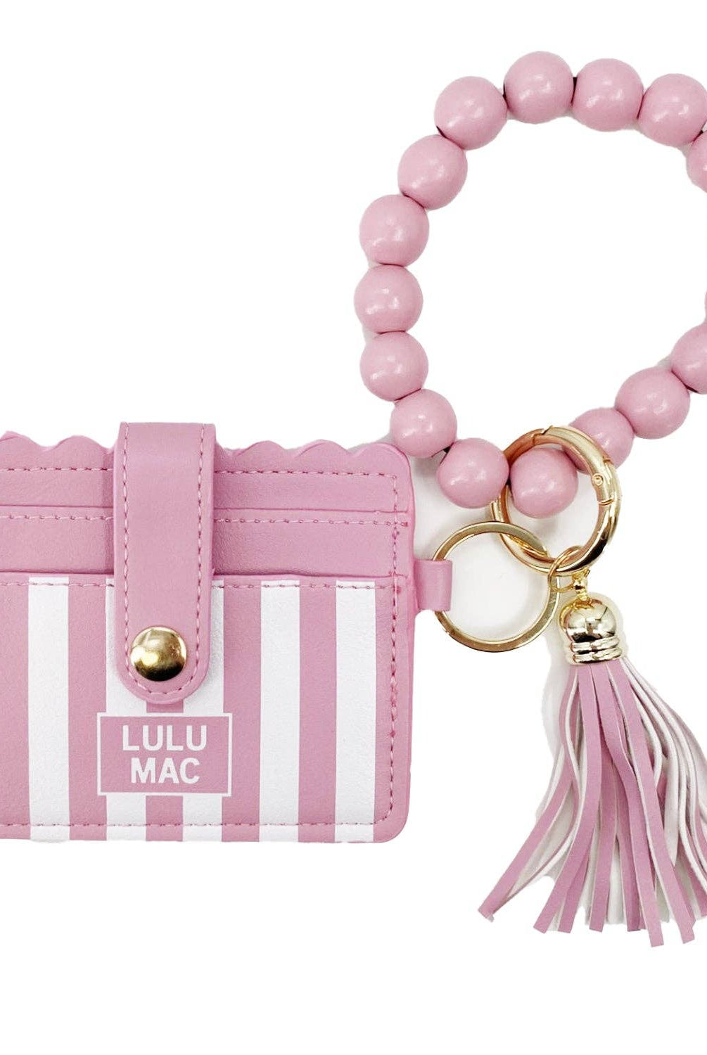 LuLu Mac Beaded Wristlet ID Wallet Pink Stripe Darby - Deadwood South Boutique & Company LLC