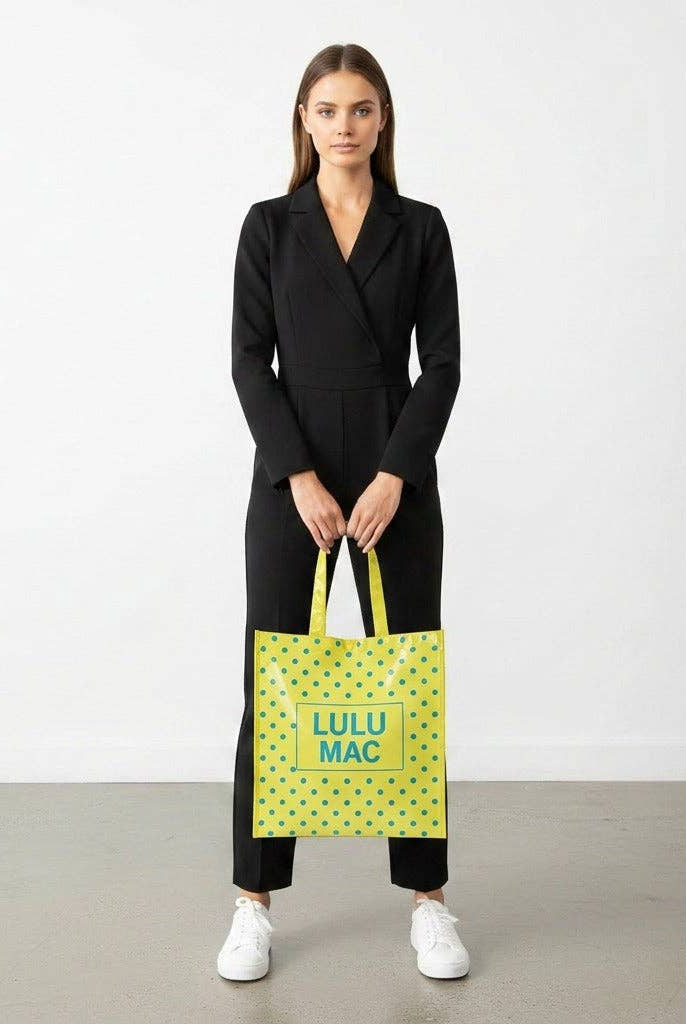LuLu Mac REUSABLE TOTE -BUTTER BLUE DOT - Deadwood South Boutique & Company LLC