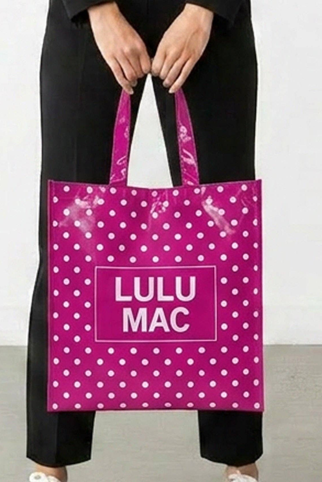 LuLu Mac REUSABLE TOTE -HOT PINK WHITE DOT - Deadwood South Boutique & Company LLC