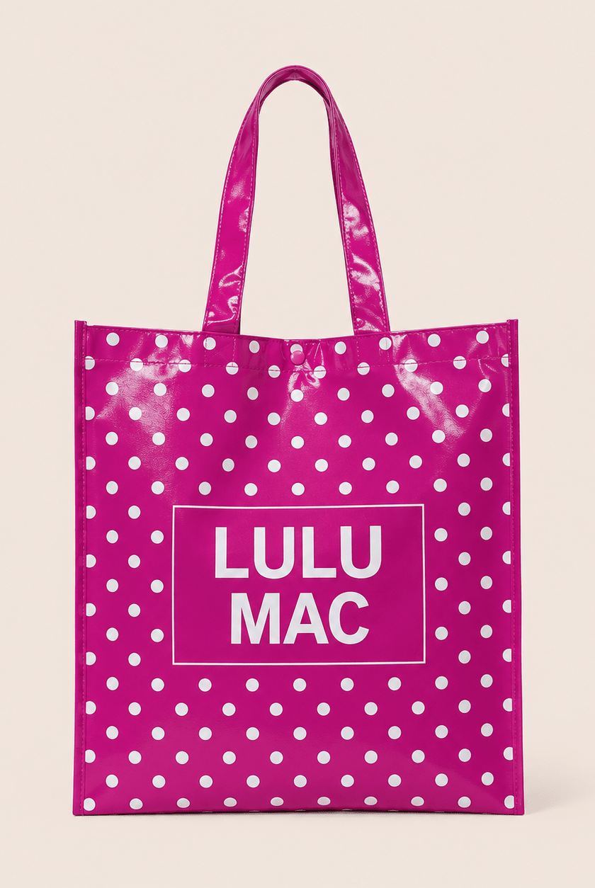 LuLu Mac REUSABLE TOTE -HOT PINK WHITE DOT - Deadwood South Boutique & Company LLC