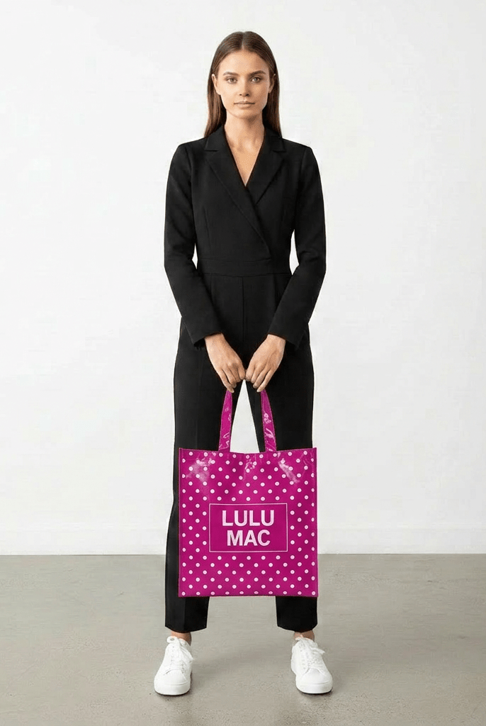 LuLu Mac REUSABLE TOTE -HOT PINK WHITE DOT - Deadwood South Boutique & Company LLC