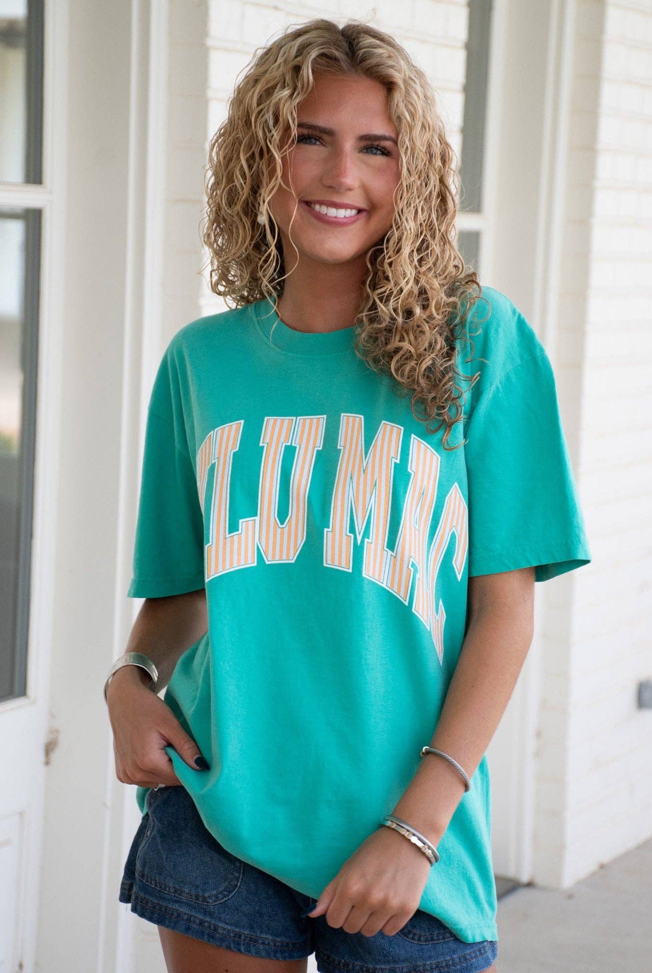 LuLu Mac Stripe Adult Cream Sickle Sky/Island Green Comfort Colors Tee - Deadwood South Boutique & Company LLC