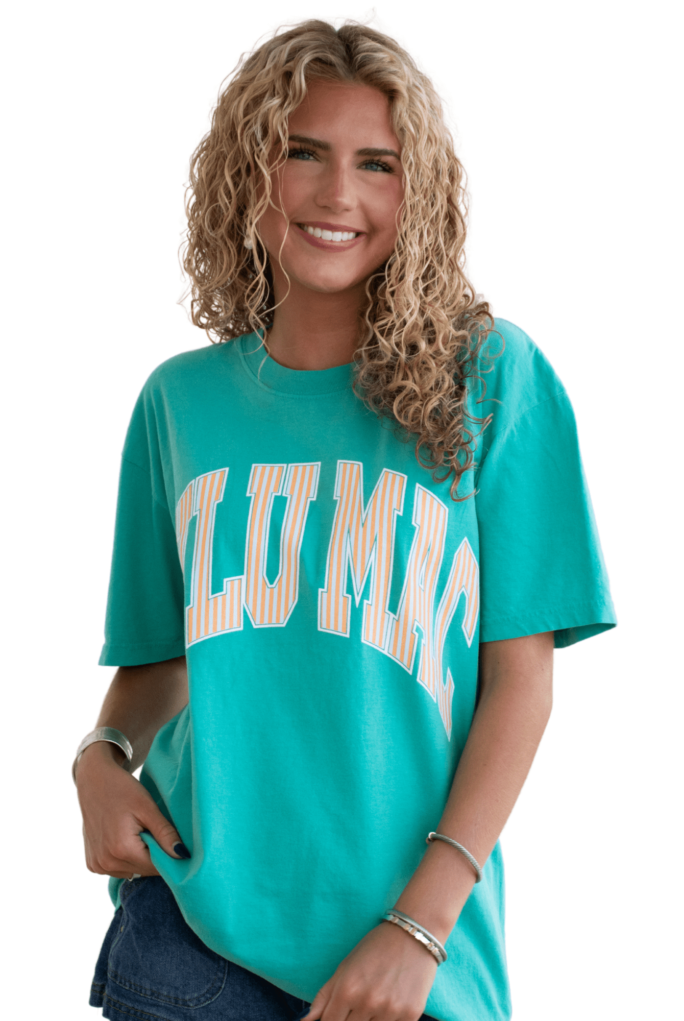 LuLu Mac Stripe Adult Cream Sickle Sky/Island Green Comfort Colors Tee - Deadwood South Boutique & Company LLC