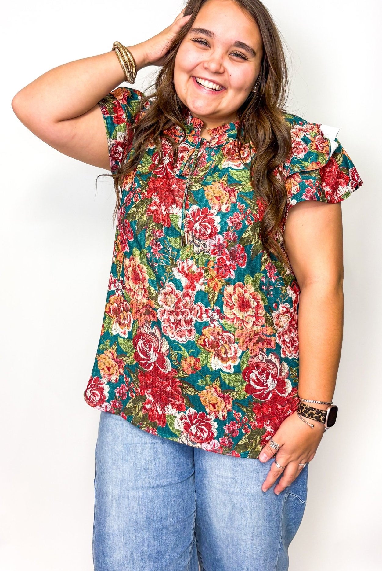 Maxine Floral Flutter Sleeve Top - Deadwood South Boutique & Company LLC