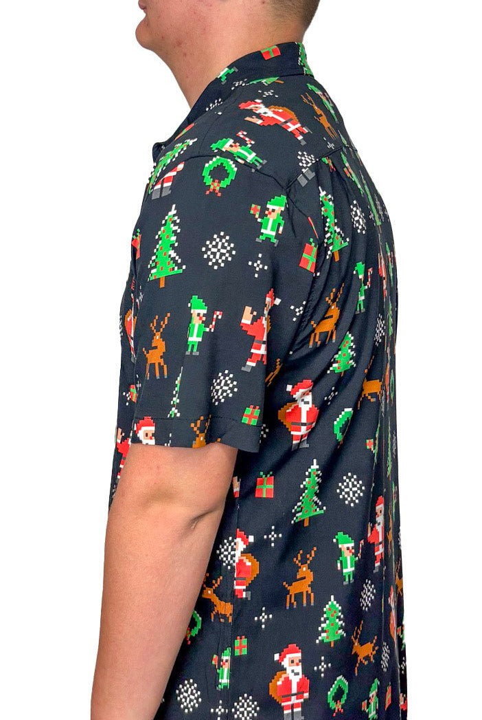 Men's 8 - Bit Santa Button Down Shirt - Deadwood South Boutique & Company LLC