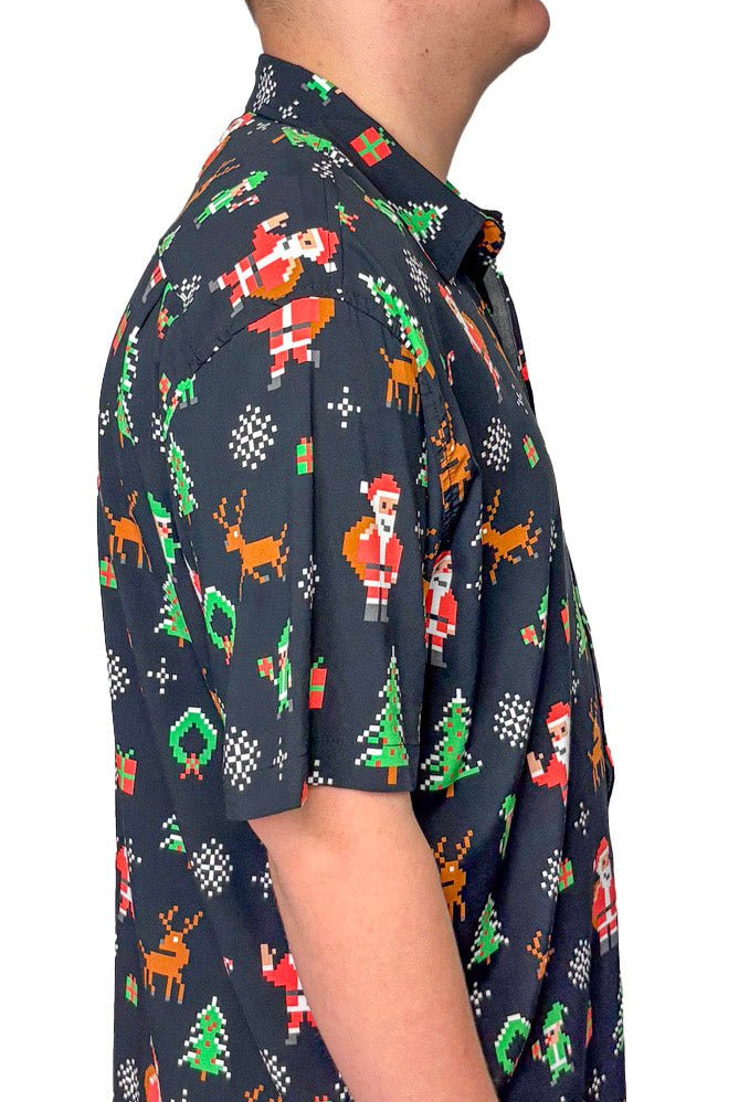 Men's 8 - Bit Santa Button Down Shirt - Deadwood South Boutique & Company LLC