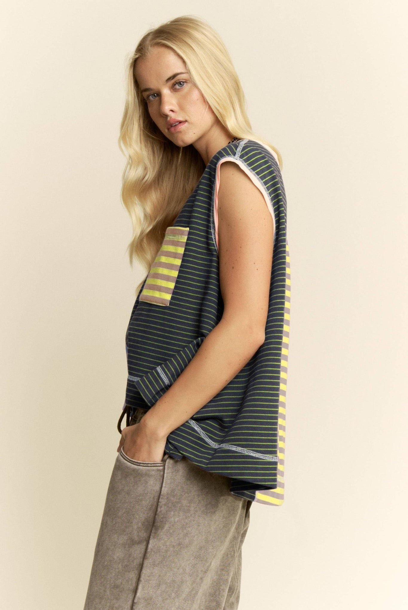 Mixed-Stripe Colorblock Sleeveless Pocket Top - Deadwood South Boutique & Company LLC