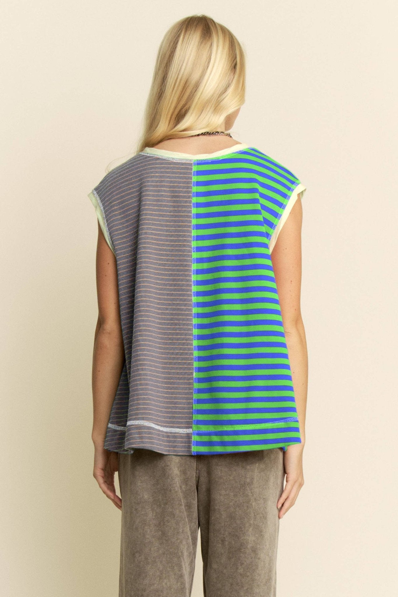 Mixed-Stripe Colorblock Sleeveless Pocket Top - Deadwood South Boutique & Company LLC